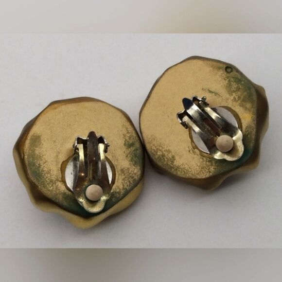 Vintage Gold Jeweled Clip On Earrings - Picture 10 of 14